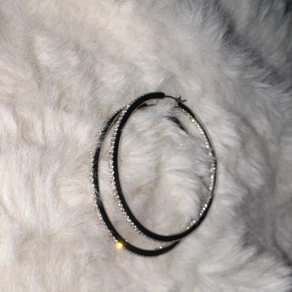 Givenchy Silver Crystal Hoop Earrings - Pavé Sparkle - Picture 6 of 7